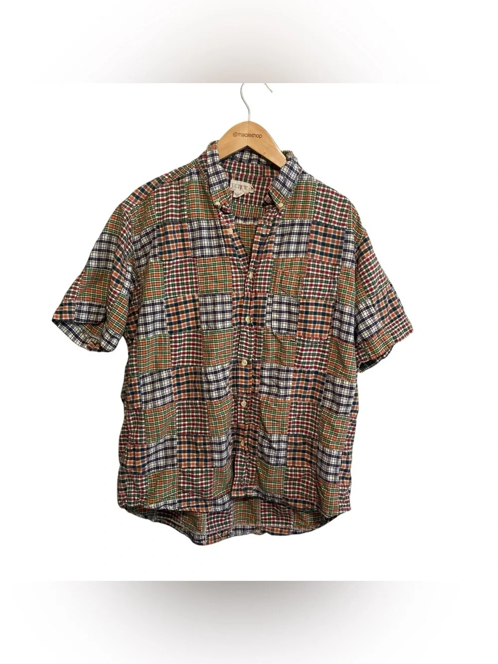 J.Crew Men's Short Sleeve Plaid Patchwork Cotton Button Down Shirt Size Medium